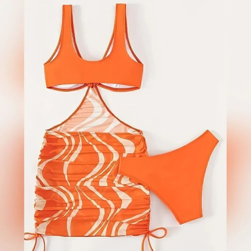 Ring Wavy Striped Print 2 piece swimsuit size XL ( size 12 )